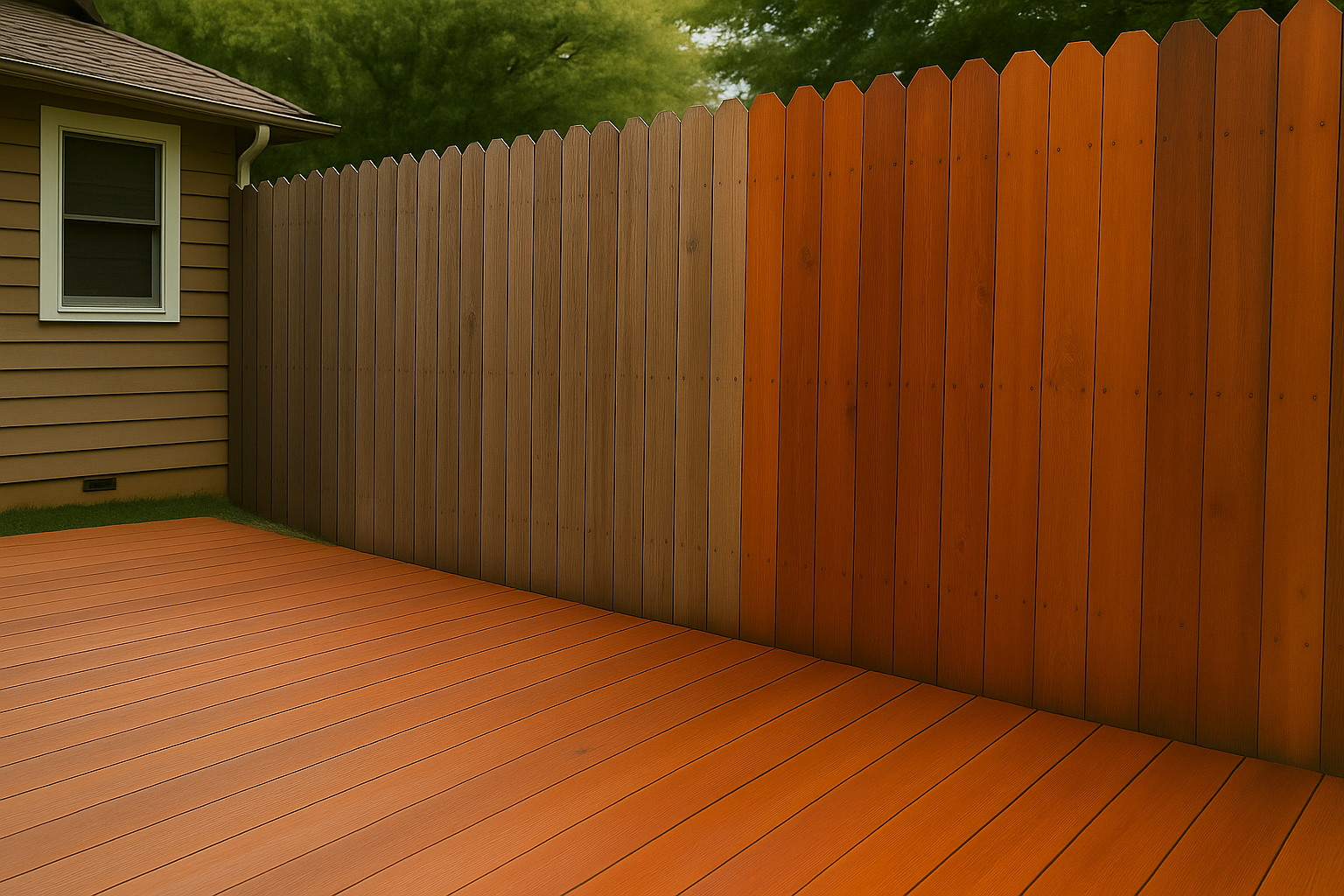 remove the cans and only show the deck and fence and house